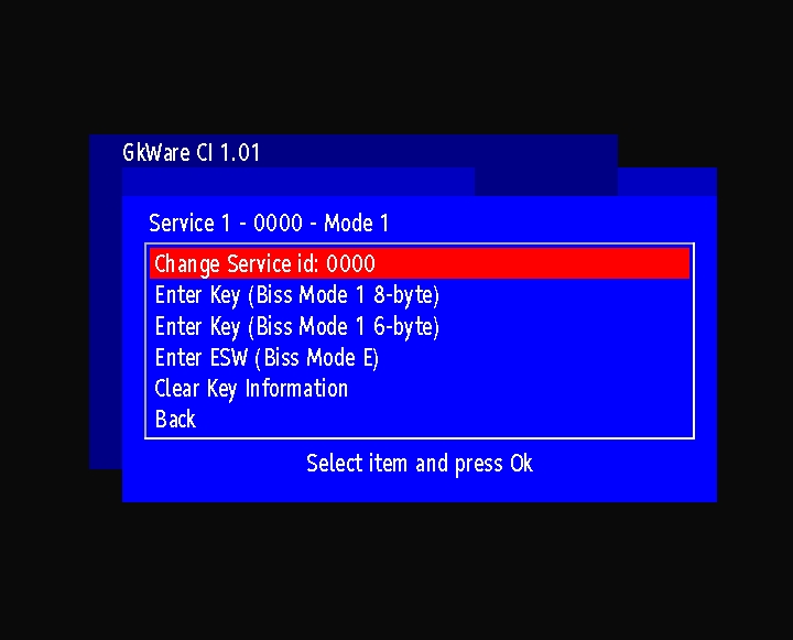 BISS CAM Service Configuration Menu